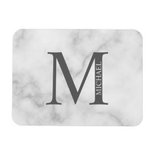 Magnet Flexible Marbre blanc Monogramme personnalisé et nom