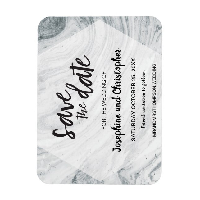 Magnet Flexible Marbre gris Mariage moderne Enregistrer la date (Vertical)