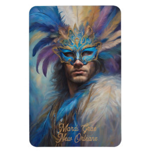 Magnet Flexible Mardi Gras Homme En Plume Tête Masque Texte