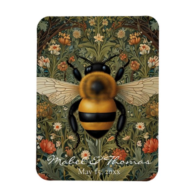 Magnet Flexible Mariage bohème botanique personnalisé avec abeille (Vertical)