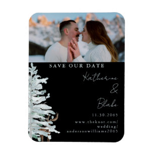 Magnet Flexible Mariage Bois hivernal noir Photo Sauvegarder notre
