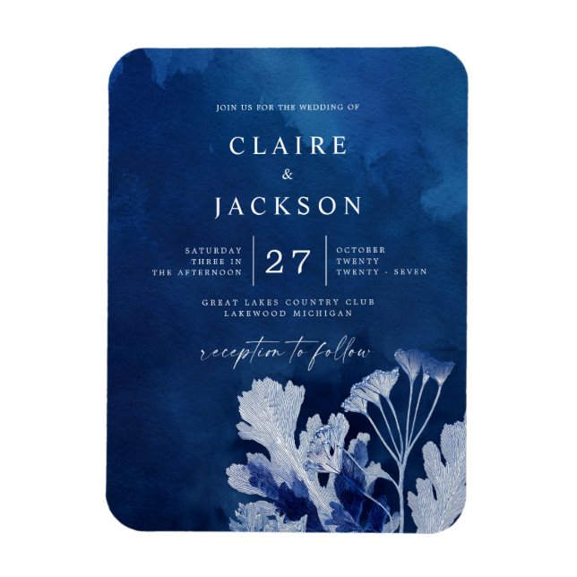 Magnet Flexible Mariage botanique bleu Indigo (Vertical)