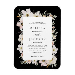 Magnet Flexible Mariage crème, bleu, noir Aquarelle Fleurs