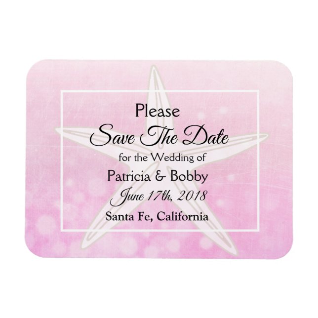 Magnet Flexible Mariage de Starfish à la plage rose Enregistrer la (Horizontal)