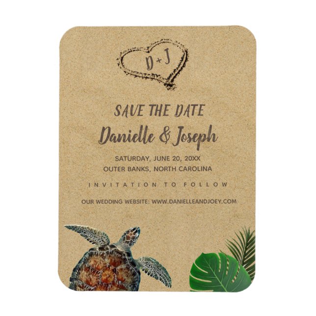 Magnet Flexible Mariage de tortue marine de plage tropicale Enregi (Vertical)