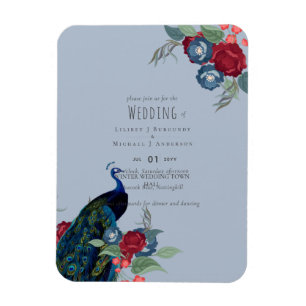 Magnet Flexible Mariage d'hiver de Bourgogne Bleu Paon Budget