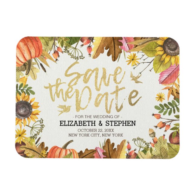 Magnet Flexible Mariage Enregistrer La Date Automne Automne Feuill (Horizontal)