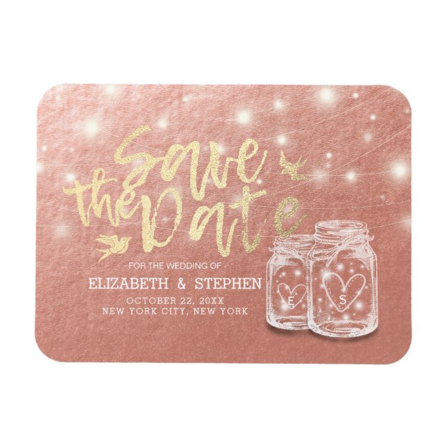 Magnet Flexible Mariage Enregistrer La Date Couple Mason Jars Rose (Horizontal)