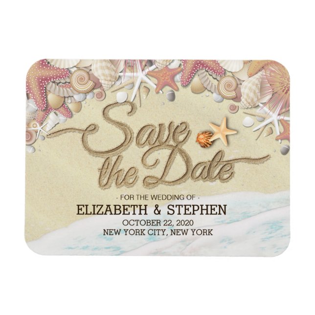 Magnet Flexible Mariage Enregistrer La Date Été Sandy Beach Starfi (Horizontal)