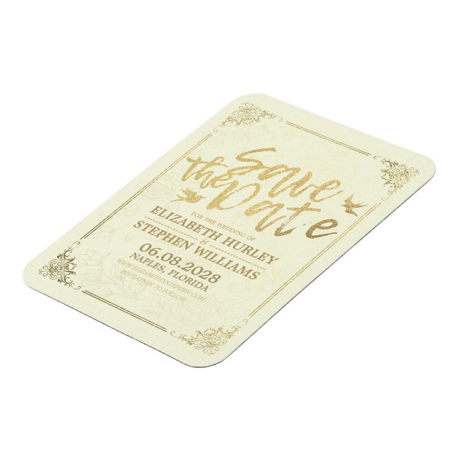 Magnet Flexible Mariage Enregistrer La Date Gold Script Floral Fra (Côté Gauche)