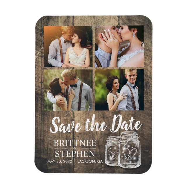 Magnet Flexible Mariage Enregistrer La Date Mason Jars Bois Photo  (Vertical)