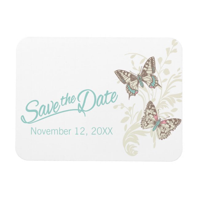 Magnet Flexible Mariage enregistrer la date papillons aimant (Horizontal)