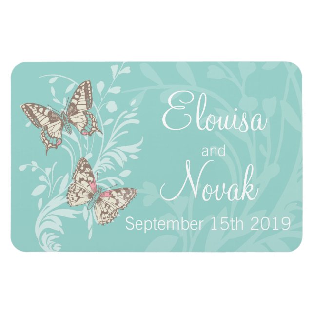 Magnet Flexible Mariage enregistrer la date papillons aimant turqu (Horizontal)