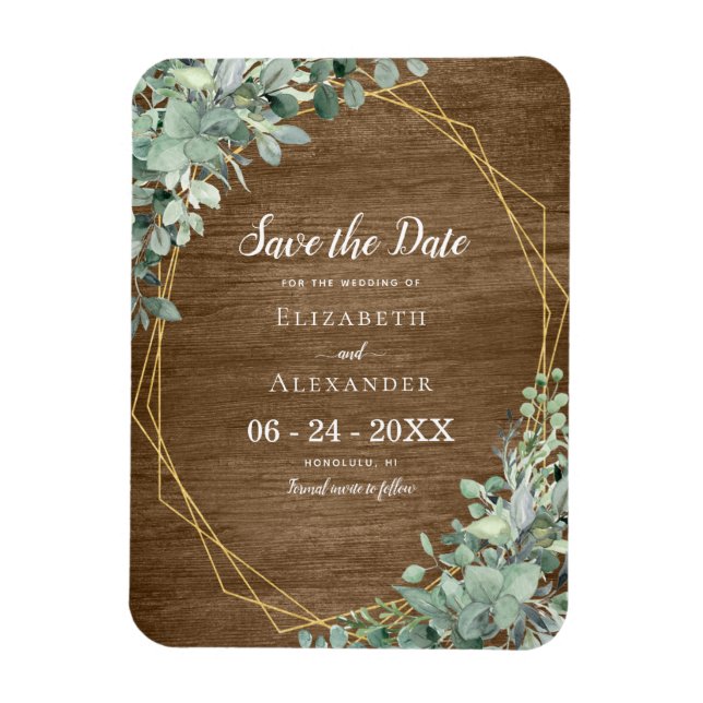 Magnet Flexible Mariage Eucalyptus en bois rustique Enregistrer la (Vertical)