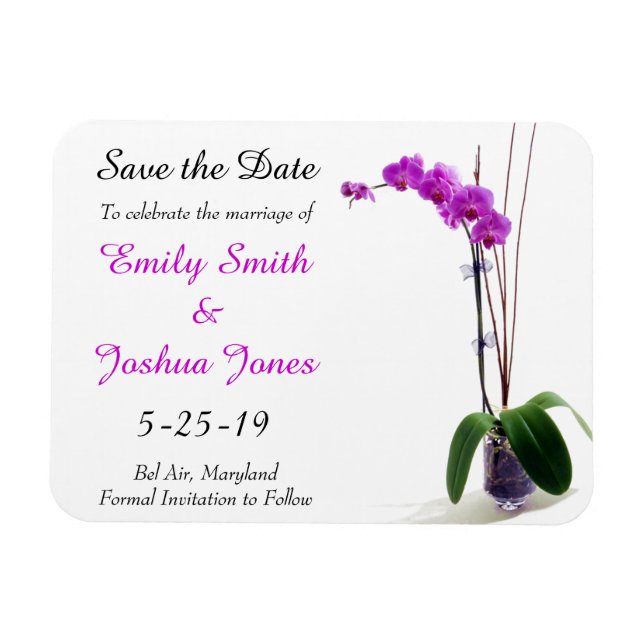 Magnet Flexible Mariage floral de l'orchidée rose violet Enregistr (Horizontal)
