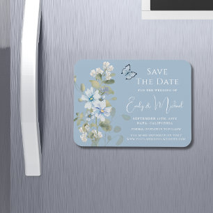 Magnet Flexible Mariage floral romantique bleu Dusty