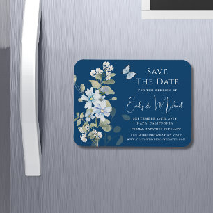 Magnet Flexible Mariage floral romantique bleu Dusty