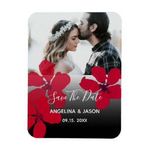 Magnet Flexible Mariage Floral Rouge Enregistrer La Date Invitatio