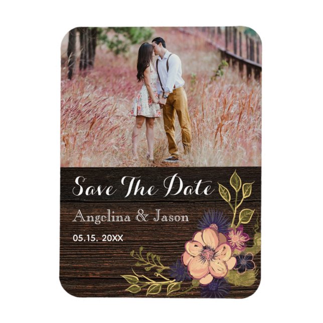Magnet Flexible Mariage Floral Rustique Enregistrer La Date Invita (Vertical)