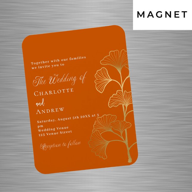 Magnet Flexible Mariage ginkgo feuille brûlé orange luxe invitatio (Créateur téléchargé)