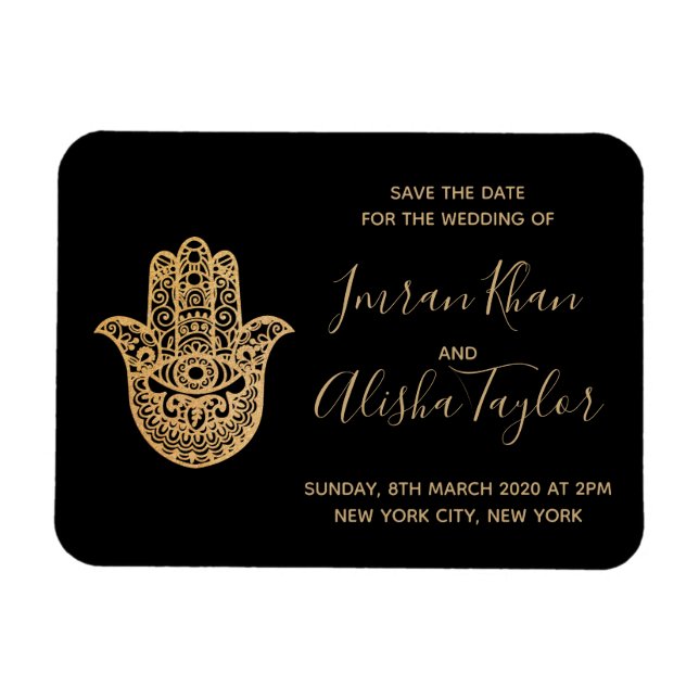 Magnet Flexible Mariage indien Enregistrez la date Or hamsa Tatoua (Horizontal)
