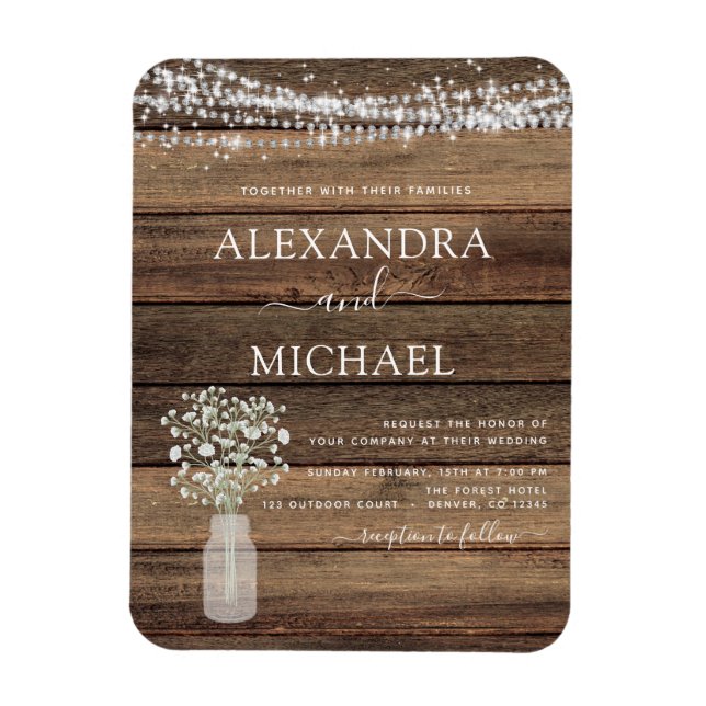Magnet Flexible Mariage Jar Fleur de Gypsophile Maison de Campagne (Vertical)