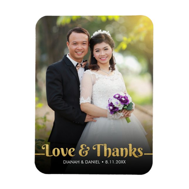Magnet Flexible Mariage Merci Golden Love Et Merci Photo (Vertical)