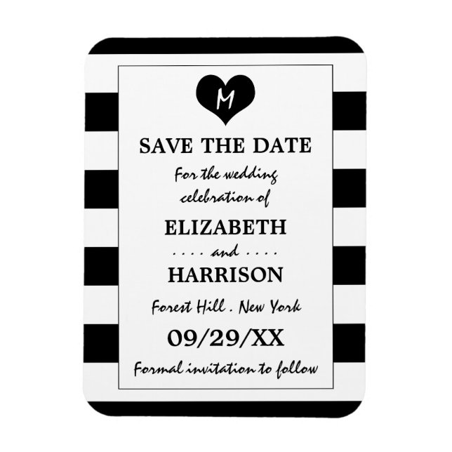 Magnet Flexible Mariage moderne chic noir et blanc Enregistrer la  (Vertical)