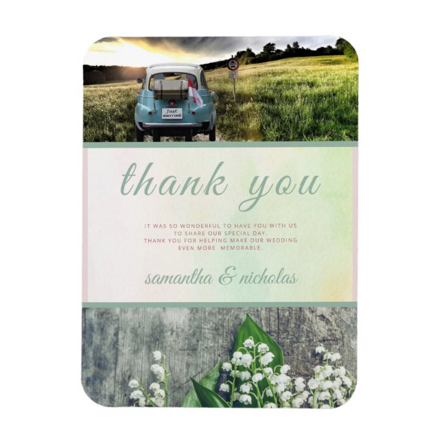 Magnet Flexible Mariage moderne Merci vert rose (Vertical)