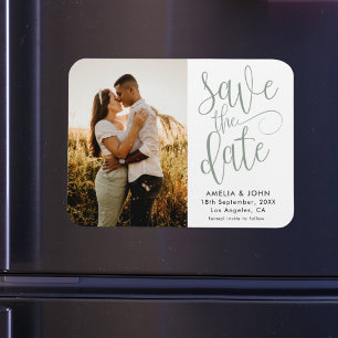 Magnet Flexible Mariage Moderne Photo Vert Sauge Économisez la Dat