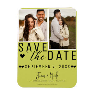 Magnet Flexible Mariage Moderne Vert Citron Enregistrer la Date 2