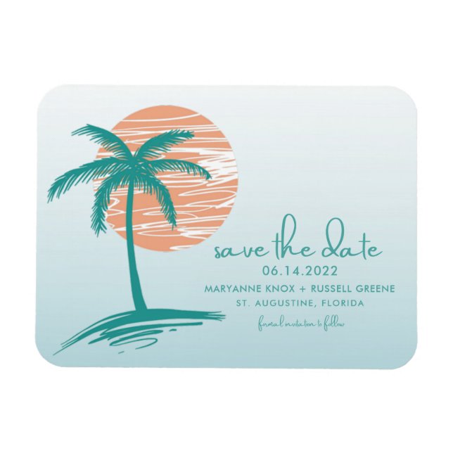 Magnet Flexible Mariage Palm Tree de plage Enregistrer la date Mag (Horizontal)