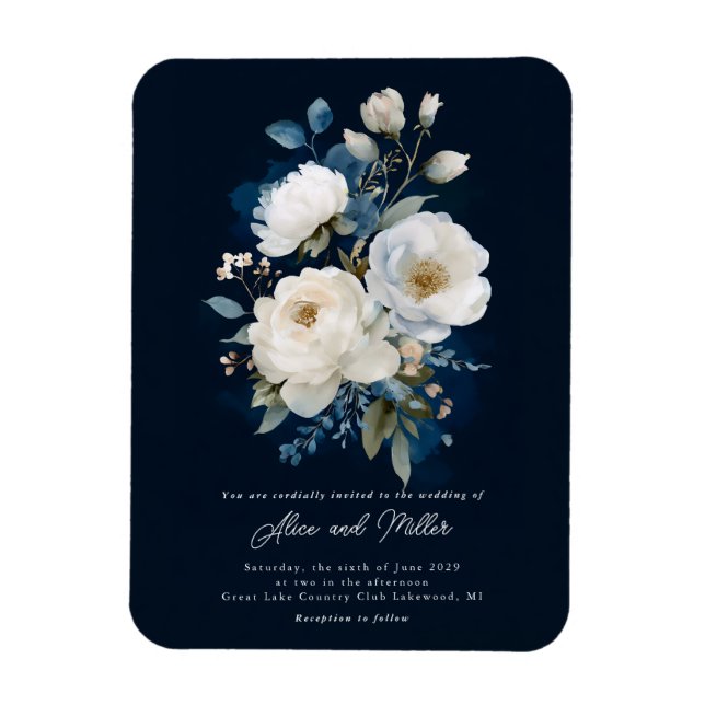 Magnet Flexible Mariage Peony bleu et blanc (Vertical)