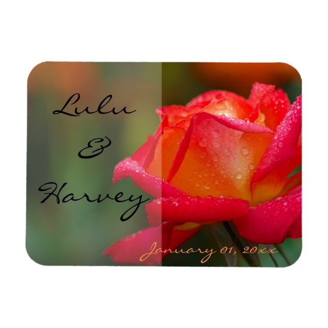 Magnet Flexible Mariage personnel rose rouge et jaune (Horizontal)