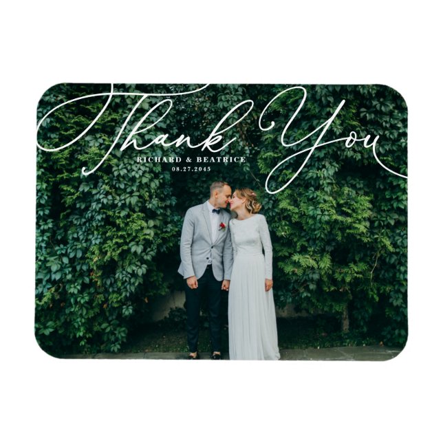 Magnet Flexible Mariage photo de script manuscrit blanc élégant (Horizontal)