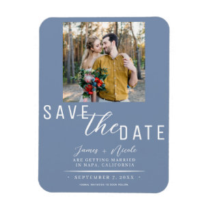 Magnet Flexible Mariage Photo Dusty Blue Enregistrer la Date