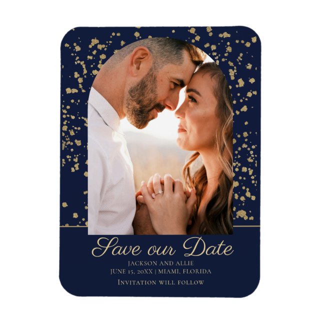 Magnet Flexible Mariage photo Marine Blue Gold Parties scintillant (Vertical)