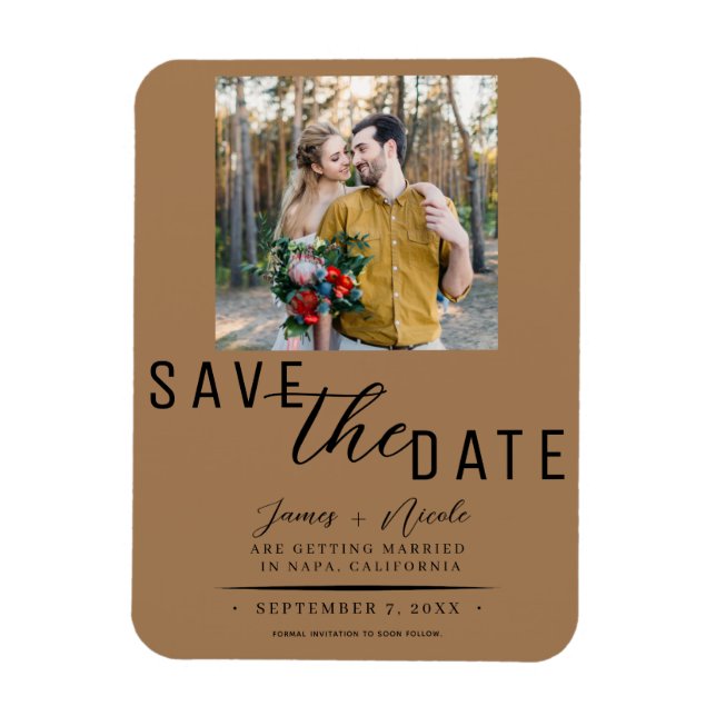 Magnet Flexible Mariage Photo Marron Carte de Date (Vertical)