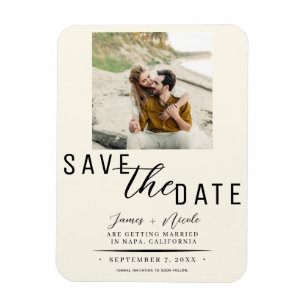 Magnet Flexible Mariage Photo Save the Date Blanc Cassé