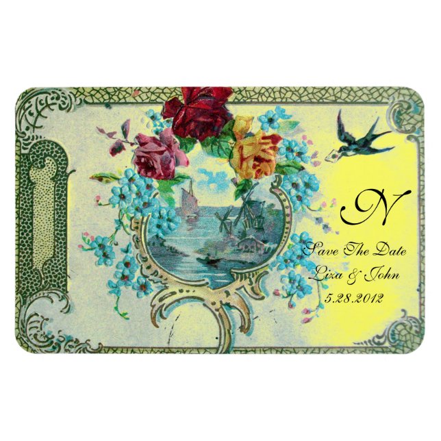 Magnet Flexible Mariage romantique, Floral Rose Date de sauvegarde (Horizontal)