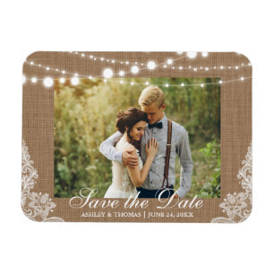 Magnet Flexible Mariage rustique Burlap Lights Lace Enregistrer la