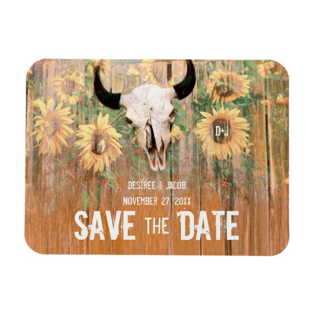 Magnet Flexible Mariage Rustique Tournesols Taureau Sauvez La Date (Horizontal)