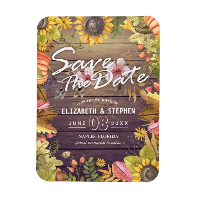 Magnet Flexible Mariage Sauvegarder La Date Automne Feuilles Bois  (Vertical)