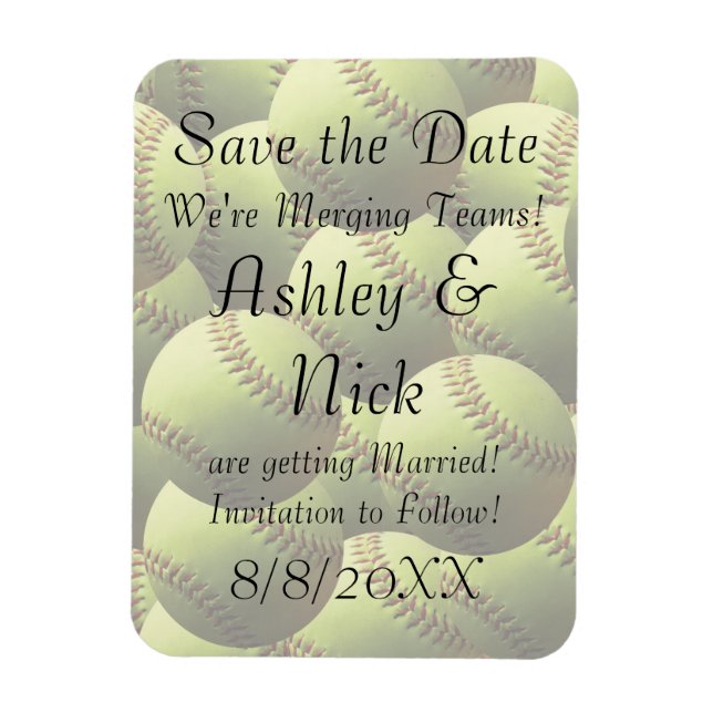 Magnet Flexible Mariage sportif Softball Descriptif Sauvez la date (Vertical)