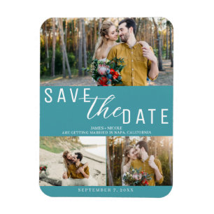 Magnet Flexible Mariage Turquoise Enregistrer la Date 3 Photos