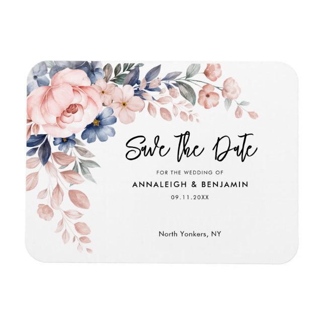 Magnet Flexible Mariage végétal rose Enregistrer la date (Horizontal)