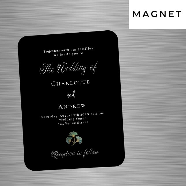 Magnet Flexible Mariage vert noir ginkgo invitation luxe (Créateur téléchargé)