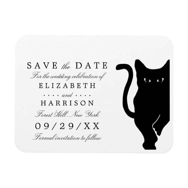 Magnet Flexible Mariage Whimsical Noir Chat Moderne Enregistrer La (Horizontal)