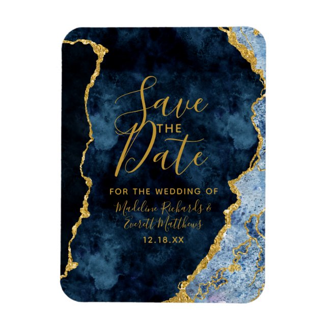 Magnet Flexible Marine Blue Gold Foil Agate Enregistrer la date Ma (Vertical)