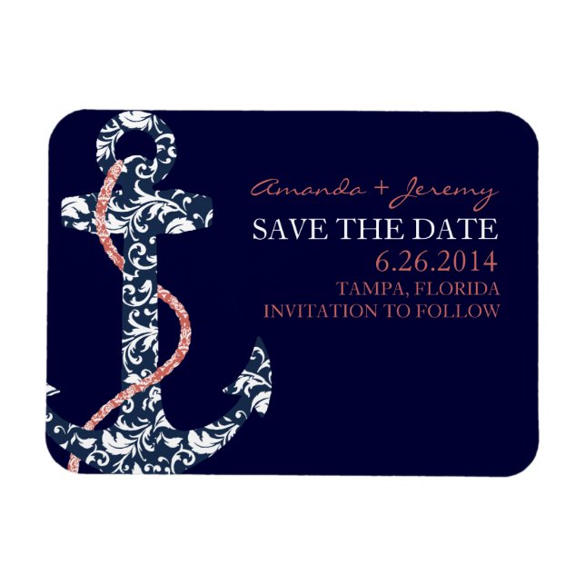 Magnet Flexible Marine et Coral Ancre Beach Enregistrer la date (Horizontal)